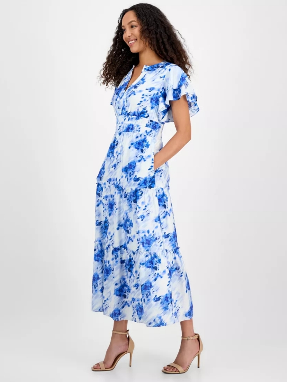 Julia Jordan Blue & White Floral Tie-Dye Maxi Dress